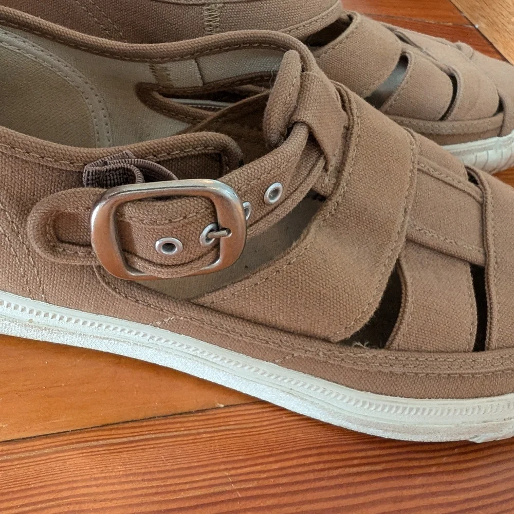 Keds Woven Canvas Sneakers - Women's 8.5 - fisherman basket weave buckle tan